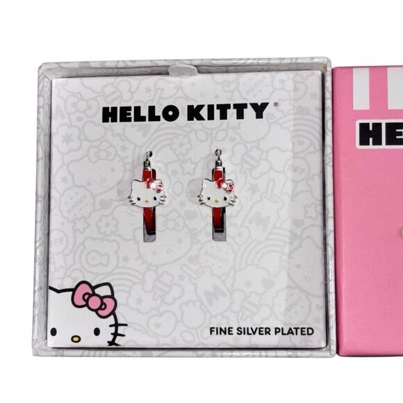 Hello kitty silver plated hoop earrings red white new - Picture 10 of 10